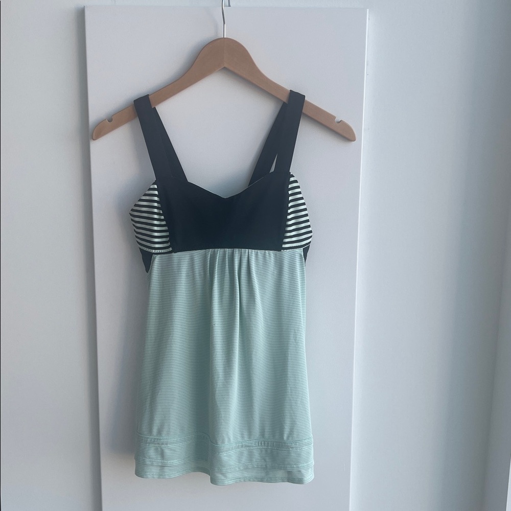 Lululemon mint and black striped workout top